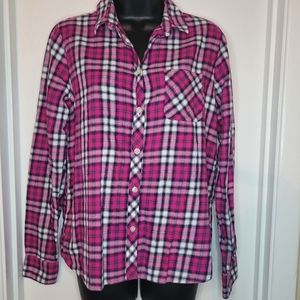 Womens American Eagle Pink Long Sleeve Plaid Shirt